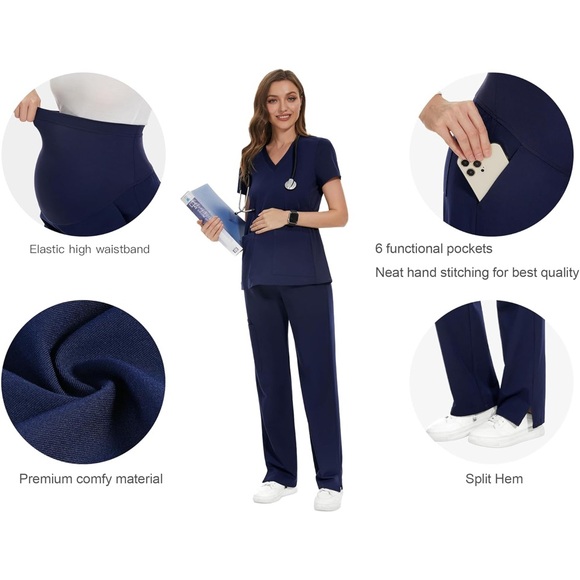 Navy Maternity Scrub Pants- Medium - Picture 6 of 6